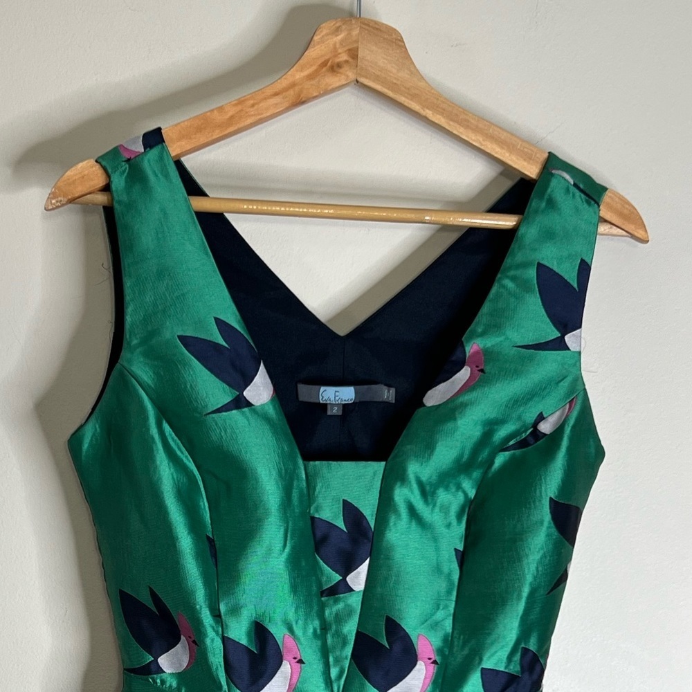 Eva Franco Birdie Print Fit & Flare Green Dress - Picture 4 of 13